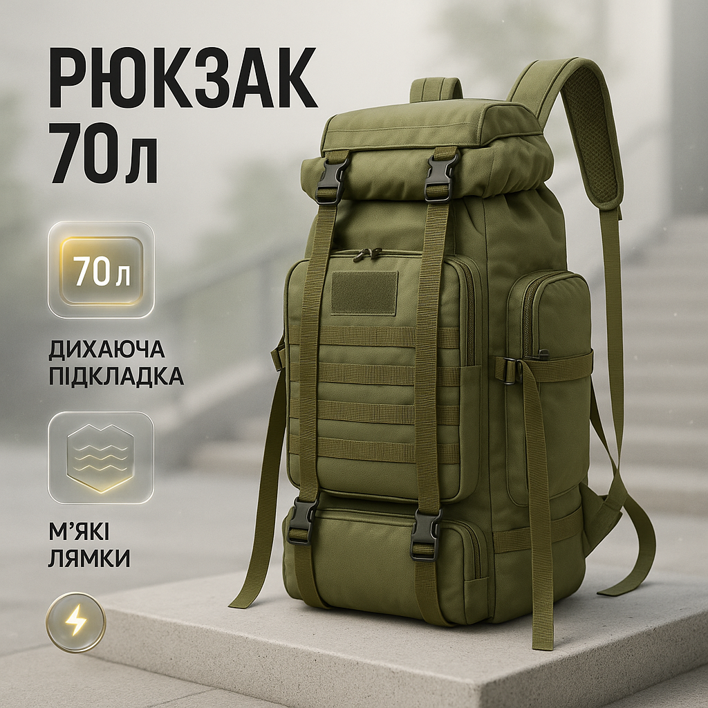 Тактичний рюкзак 70 літрів оливковий